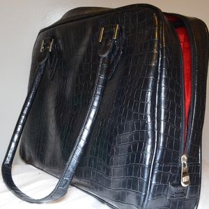 Classy Black leather Laptop Bag w/ Red interior